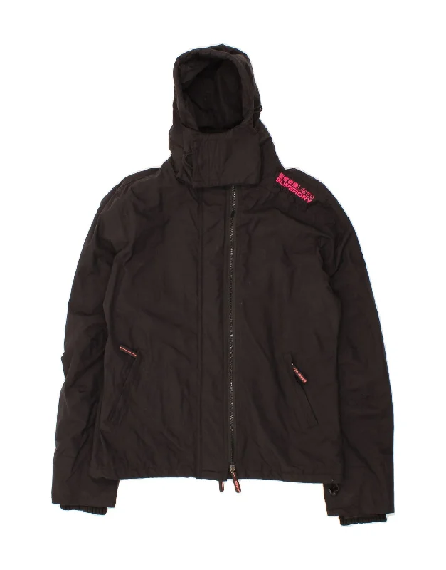 Vintage Fashion SUPERDRY Womens Hooded Windbreaker Jacket UK 18 XL Black Polyester