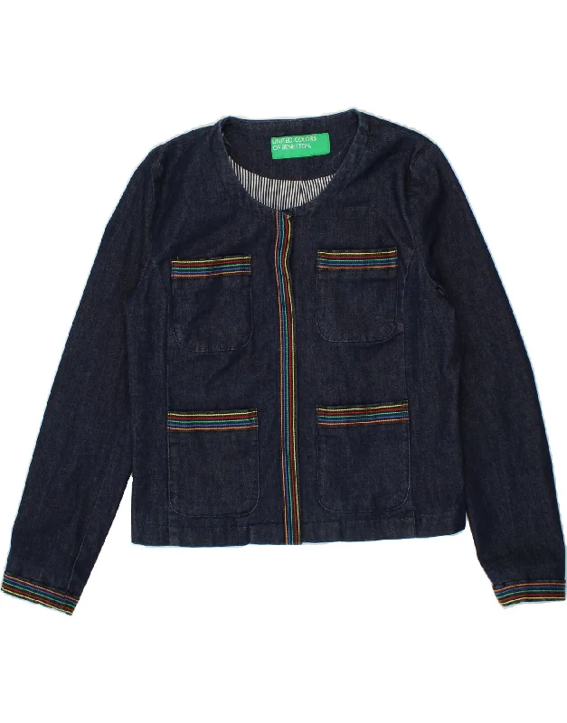Comfortable Women's Attire BENETTON Womens Denim Jacket UK 14 Large Navy Blue Cotton