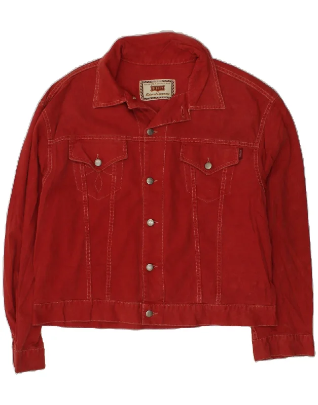 Women's Clothing For Outdoor Events SISLEY Womens Denim Jacket UK 18 XL Red Cotton