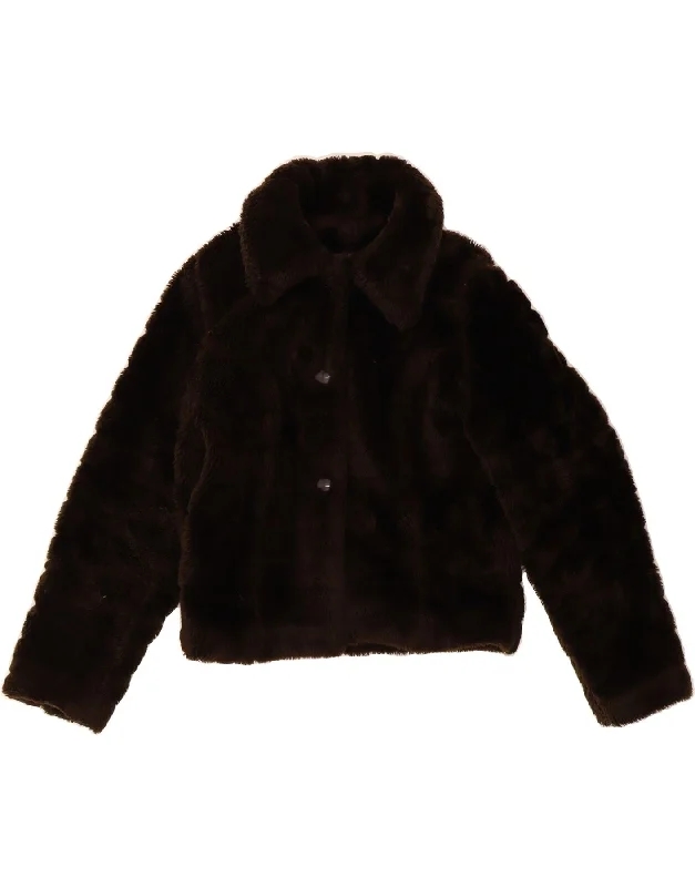 Modern Women's Wardrobe Essentials VINTAGE Womens Faux Fur Jacket UK 10 Small Brown