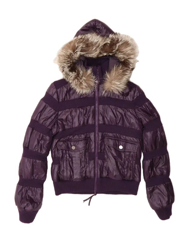 Women's Contemporary Apparel DANIELE ALESSANDRINI Womens Hooded Padded Jacket IT 46 Large Purple Women's Contemporary Apparel DANIELE ALESSANDRINI Womens Hooded Padded Jacket IT 46 Large Purple