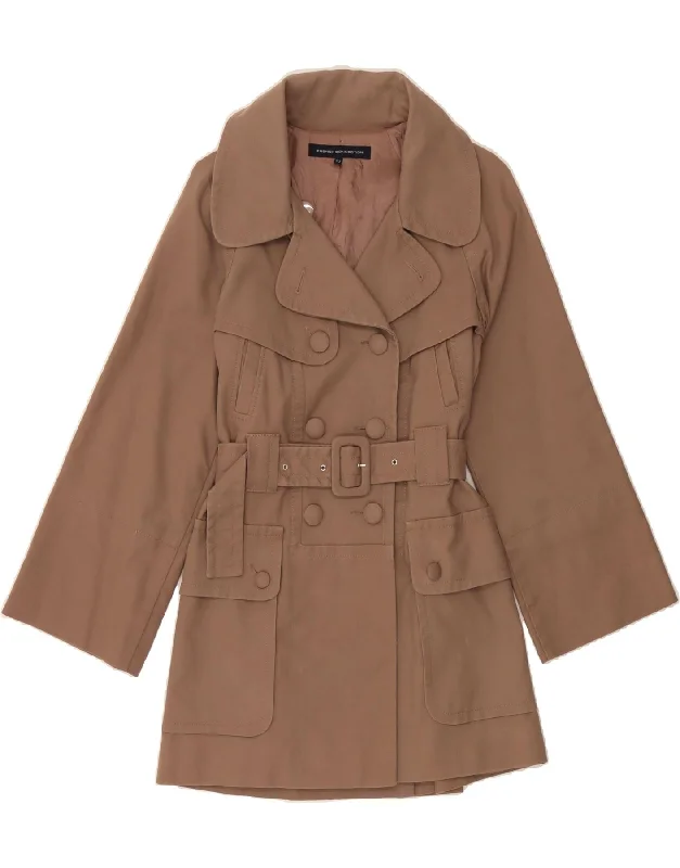 Affordable Women's Clothes FRENCH CONNECTION Womens Double Breasted Coat UK 10 Small Brown Cotton