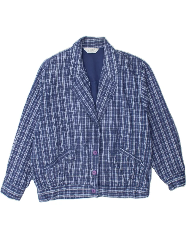 Women's Casual Outfit CHEROKEE Womens 3 Button Blazer Jacket UK 16 Large Navy Blue Check Cotton