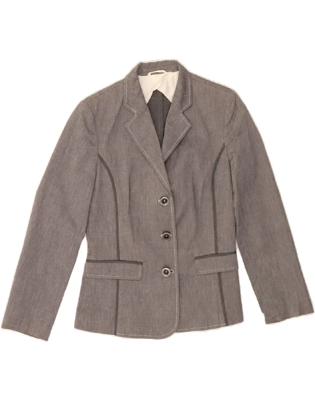 Women's Athletic Apparel BENETTON Womens 3 Button Blazer Jacket IT 44 Medium Grey Cotton