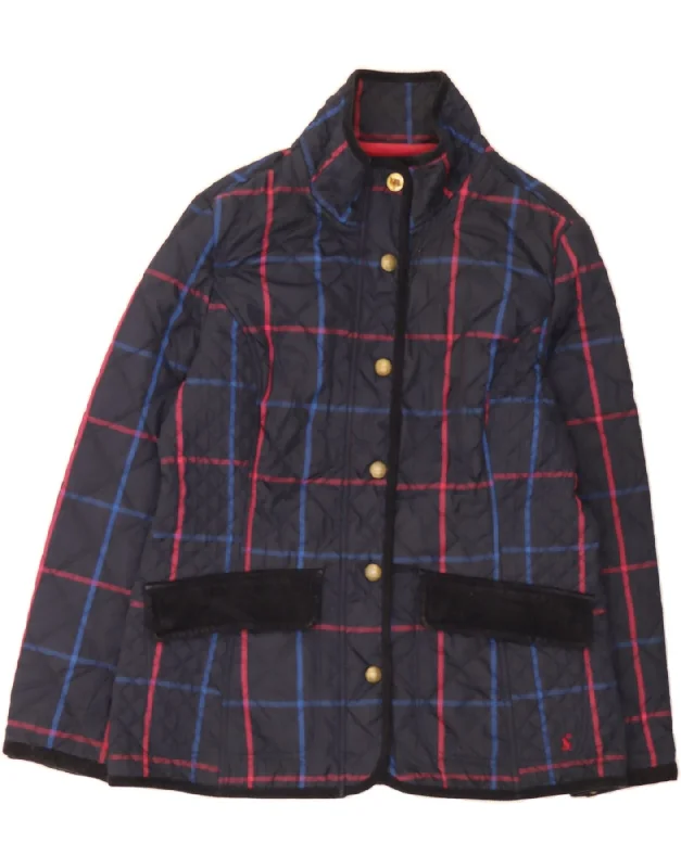 Women Apparel JOULES Womens Quilted Jacket UK 14 Large Navy Blue Check Polyester