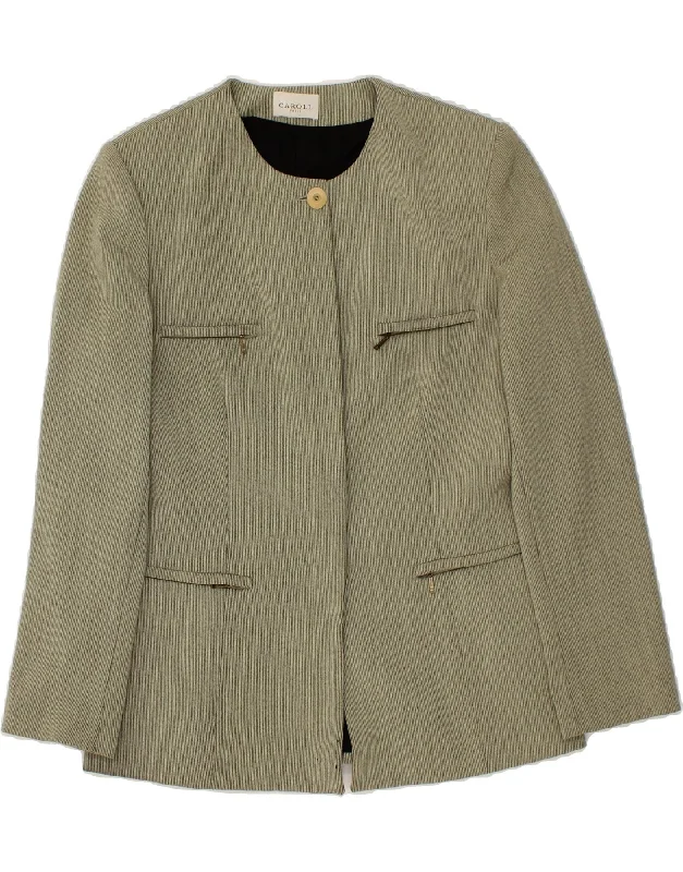 Weekend Sale VINTAGE Womens Blazer Jacket UK 12 Medium Green Pinstripe