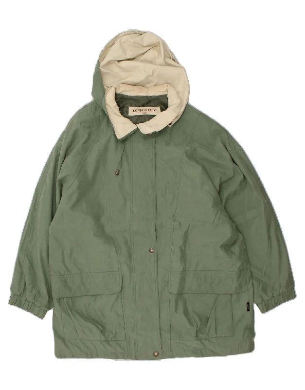 Chic Women's Attire LONDON FOG Womens Hooded Windbreaker Coat UK 20 2XL Green Polyester