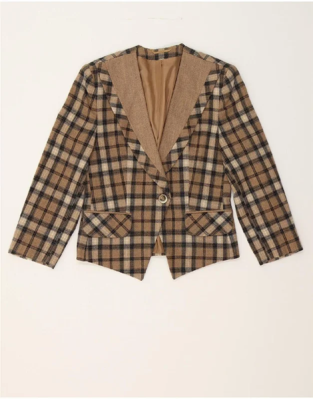 Fashionable Casual Tops VINTAGE Womens 1 Button 3/4 Sleeve Blazer Jacket UK 8 Small Brown Check Fashionable Casual Tops VINTAGE Womens 1 Button 3/4 Sleeve Blazer Jacket UK 8 Small Brown Check
