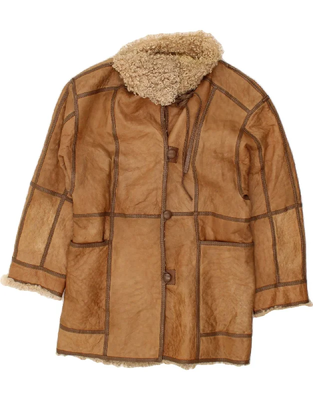 Women's Evening Clothes VINTAGE Womens Shearling Coat UK 14 Medium Brown