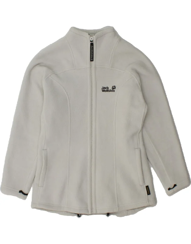 High End Fashion JACK WOLFSKIN Womens Graphic Fleece Jacket UK 8 Small White Polyester