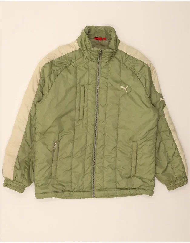 Women's Elegant Evening Attire PUMA Womens Loose Fit Graphic Padded Jacket UK 16 Large Green Colourblock