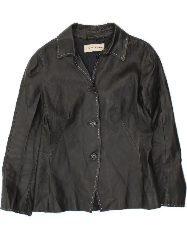 Timeless Women's Clothing VINTAGE Womens 3 Button Blazer Jacket UK 12 Medium Black Leather Timeless Women's Clothing VINTAGE Womens 3 Button Blazer Jacket UK 12 Medium Black Leather