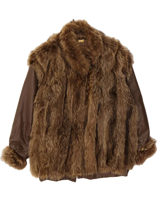 Women's Holiday Apparel VINTAGE Womens Faux Fur Jacket UK 16 Large Brown