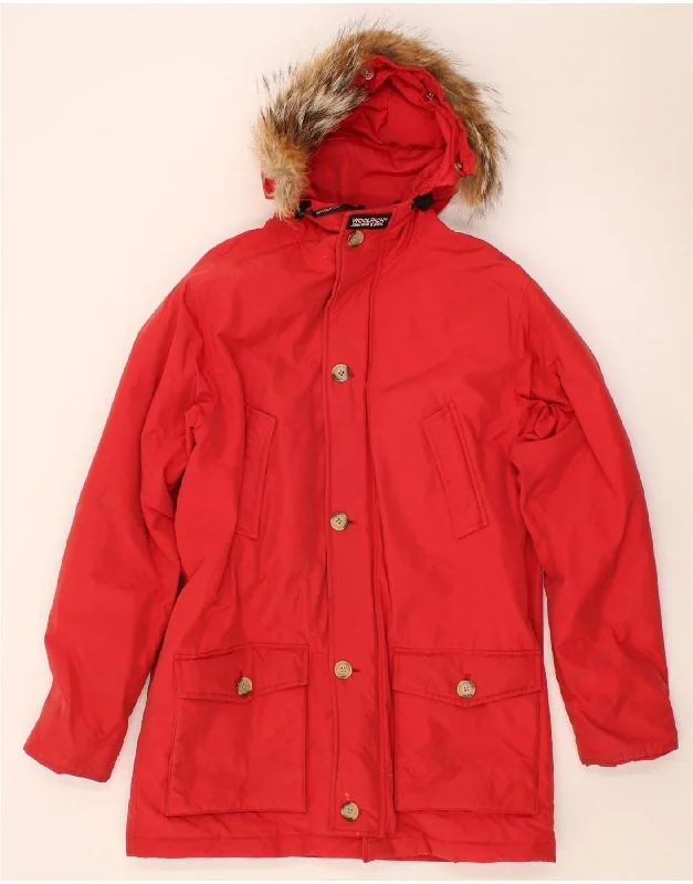 Women's Everyday Apparel WOOLRICH Womens Hooded Padded Coat UK 14 Large Red