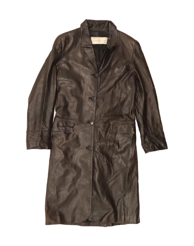 Vintage Fashion SPRUNG FRÈRES  Womens Leather Coat UK 14 Medium Black Leather