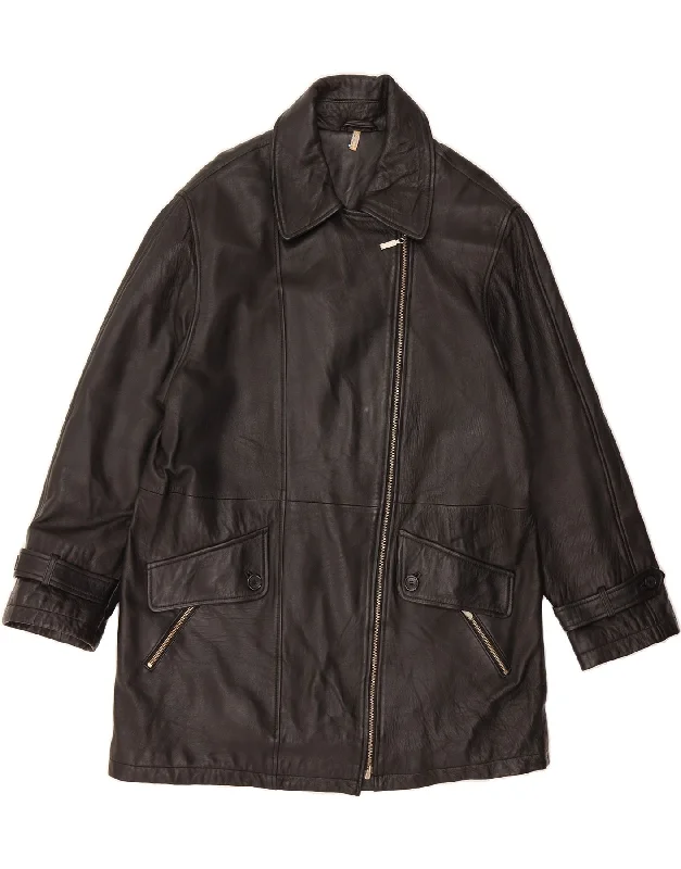 Trendy Boutiques Online VINTAGE Womens Leather Coat UK 16 Large Black Viscose