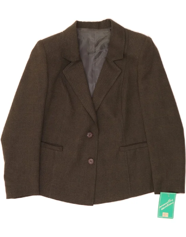 Chic Casual Wardrobe Essentials VINTAGE Womens 2 Button Blazer Jacket IT 49 XL Khaki Check Acrylic