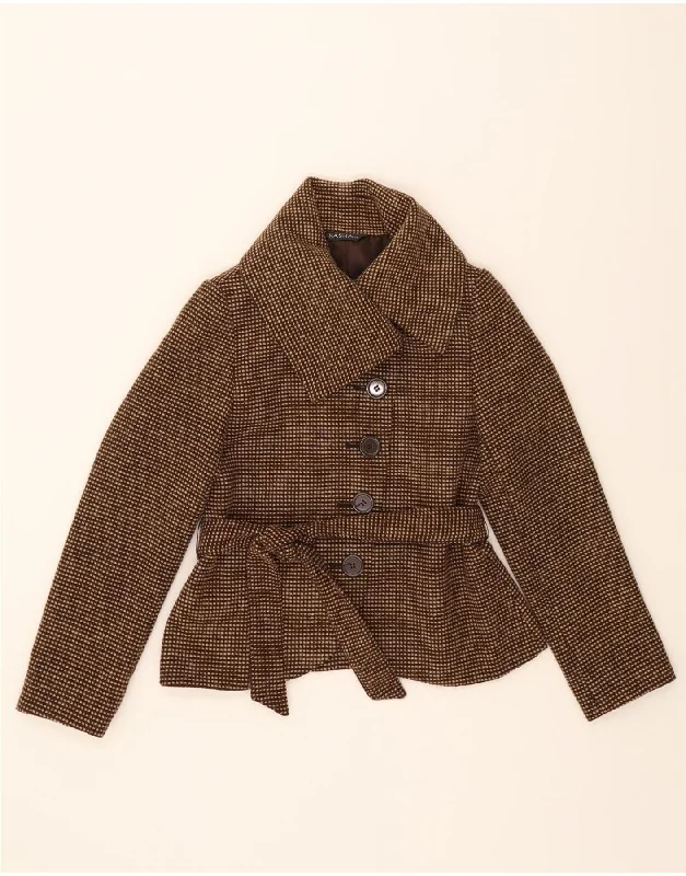 Women's Clothing Online SASHA Womens Short Overcoat UK 12 Medium Brown Striped Wool
