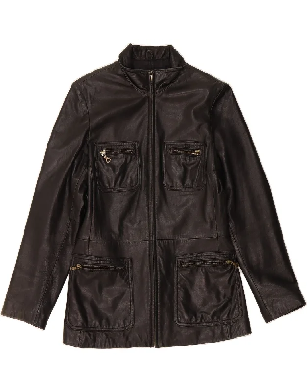 Online Boutiques Best NINE WEST Womens Leather Jacket UK 14 Medium Black Leather