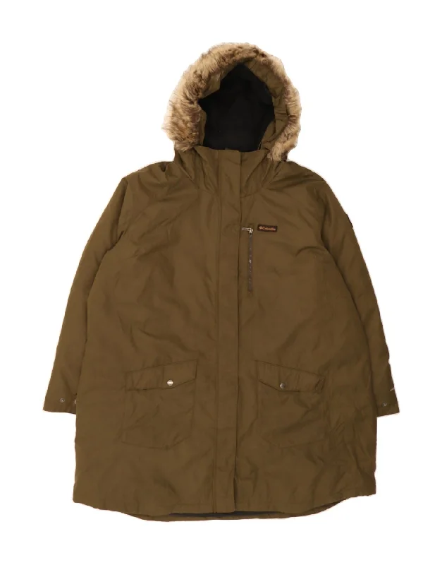 Relaxed Style COLUMBIA Womens Hooded Windbreaker Coat UK 22 3XL Khaki Polyester