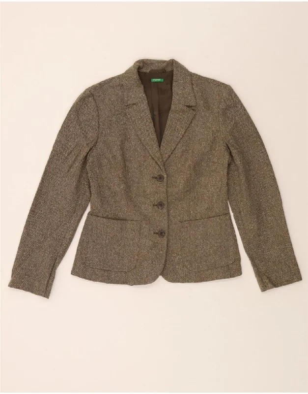 Women's Online Boutique BENETTON Womens 3 Button Blazer Jacket IT 42 Medium Brown Wool Women's Online Boutique BENETTON Womens 3 Button Blazer Jacket IT 42 Medium Brown Wool