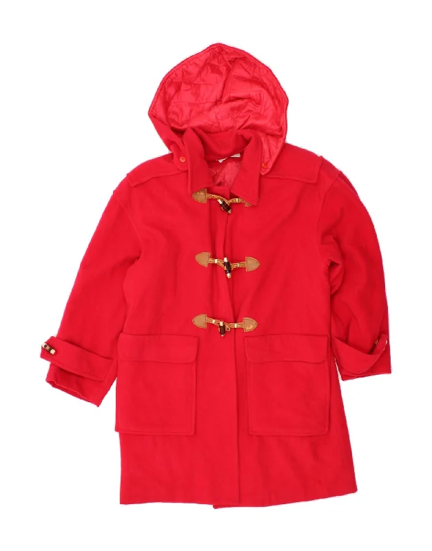 Clothing Brands VINTAGE Womens Oversized Hooded Duffle Coat UK 10 Small Red Wool