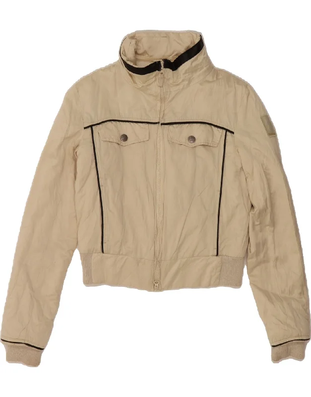 Woman Clothing REFRIGUE Womens Crop Bomber Jacket UK 10 Small Off White Polyester
