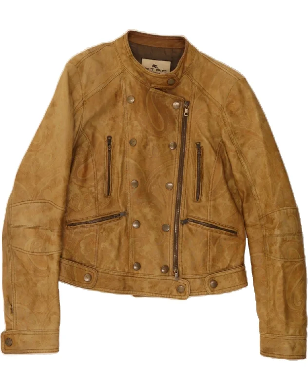 Women's Occasion Wear Clothes ETRO Womens Jacket IT 42 Medium Brown Paisley Leather Biker Women's Occasion Wear Clothes ETRO Womens Jacket IT 42 Medium Brown Paisley Leather Biker