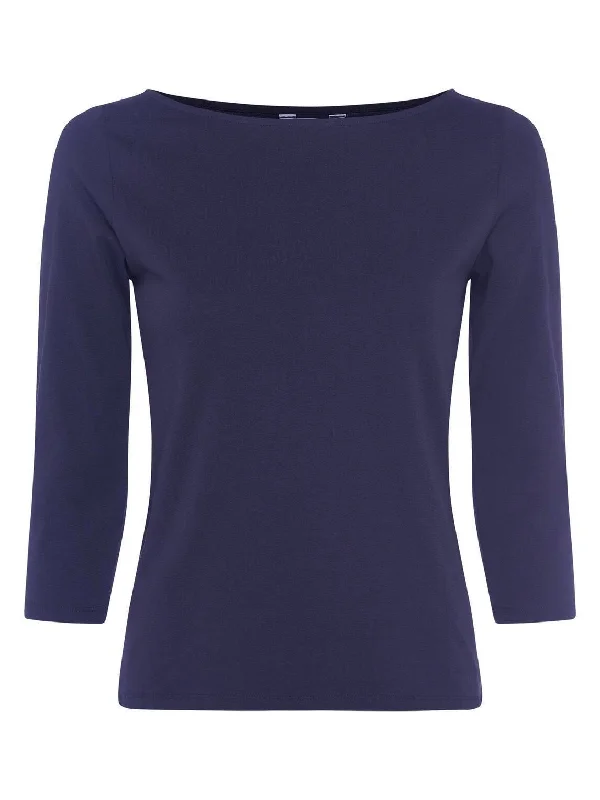 Elegant Women's Clothing Core Cotton 3/4 Sleeve Tee - Classic Navy