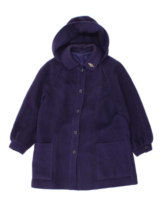 Business Casual Outfits ST MICHAEL Womens Hooded Overcoat UK 18 XL Navy Blue Wool