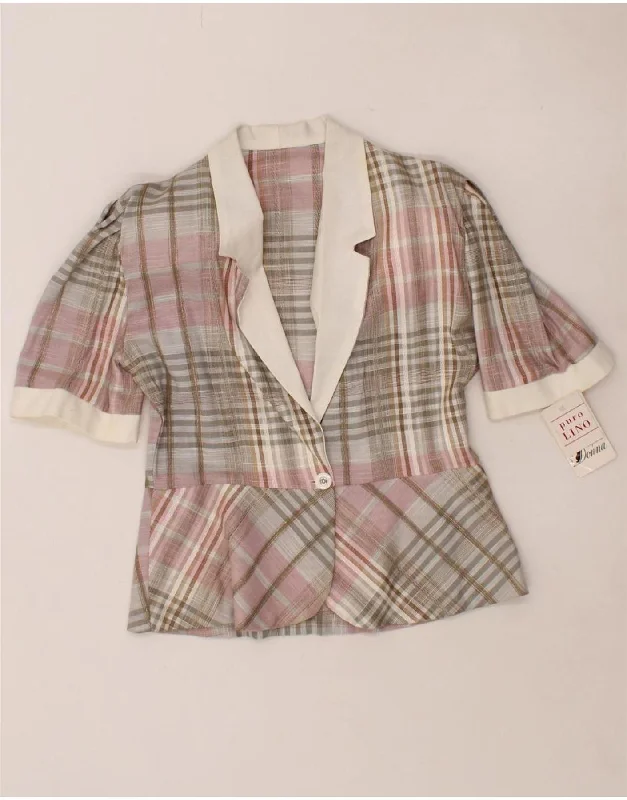 Seasonal Women's Fashion Trends VINTAGE Womens 1 Button Short Sleeve Blazer Jacket IT 46 Large Grey Check Seasonal Women's Fashion Trends VINTAGE Womens 1 Button Short Sleeve Blazer Jacket IT 46 Large Grey Check