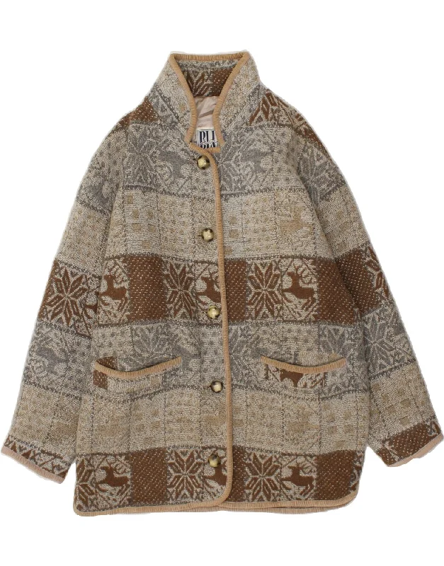 Women's Work Apparel VINTAGE Womens Overcoat UK 14 Medium Grey Fair Isle Wool