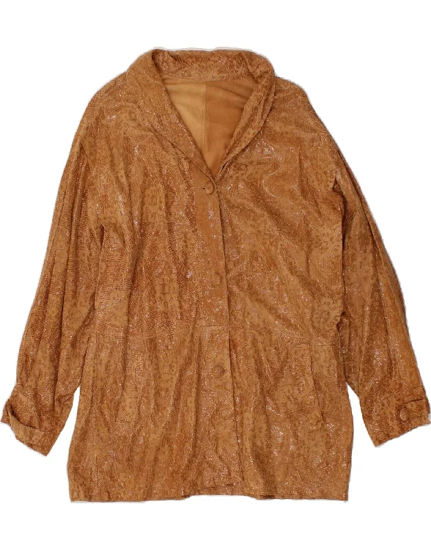 Women's Plus-Size Casual Outfit VINTAGE Womens Faux Leather Jacket UK 14 Large Brown Floral Women's Plus-Size Casual Outfit VINTAGE Womens Faux Leather Jacket UK 14 Large Brown Floral