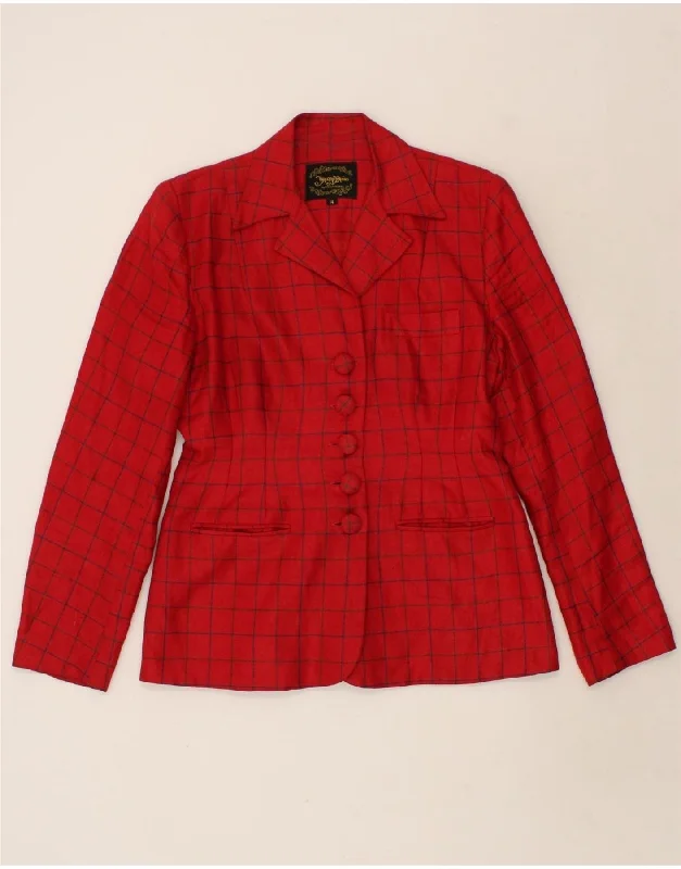Women's Outerwear Attire VINTAGE Womens 5 Button Blazer Jacket UK 14 Large Red Check Linen Women's Outerwear Attire VINTAGE Womens 5 Button Blazer Jacket UK 14 Large Red Check Linen