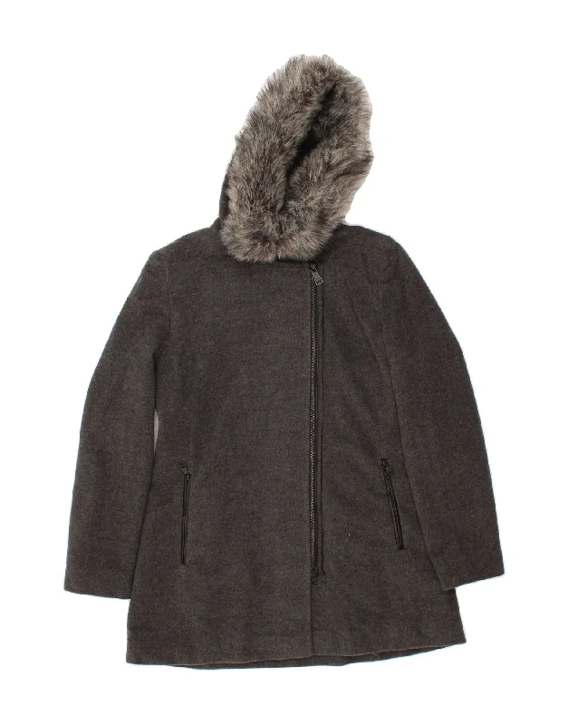 Chic Women's Attire FUCHS & SCHMITT Womens Hooded Overcoat UK 14 Medium  Grey Wool