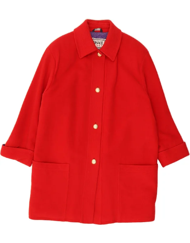 Women's Functional Apparel For Outdoor Activities VERSACE Womens Overcoat EU 40 Medium Red Wool Classic Women's Functional Apparel For Outdoor Activities VERSACE Womens Overcoat EU 40 Medium Red Wool Classic