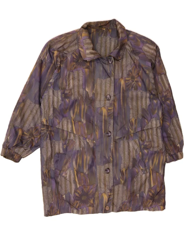 Women's Travel Attire VINTAGE Womens Oversized Overcoat EU 40 Medium Purple Floral Polyester