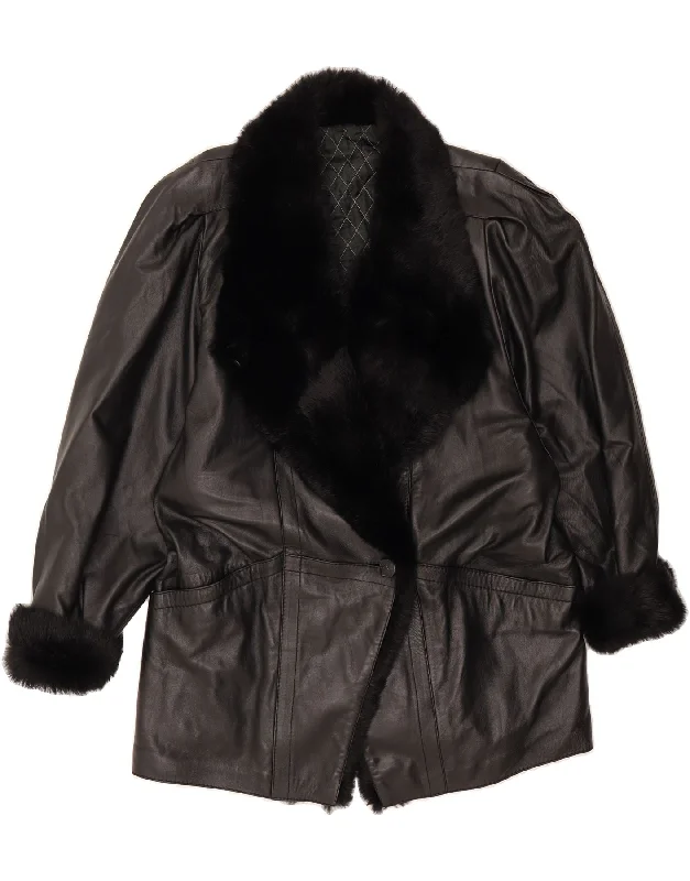 Athleisure Wear VINTAGE Womens Leather Coat EU 44 XL Black Leather