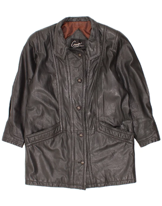Women's Wardrobe Apparel CRUSE Womens Leather Coat EU 34 XS Black Leather