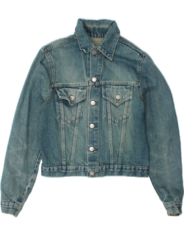 Women's Clothing VINTAGE Womens Crop Denim Jacket UK 10 Small Blue Cotton