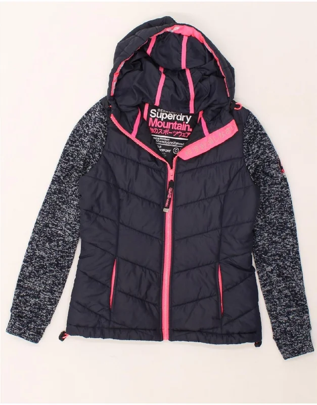 Unique Women's Fashion Pieces SUPERDRY Womens Hooded Padded Jacket UK 10 Small Navy Blue Polyester Unique Women's Fashion Pieces SUPERDRY Womens Hooded Padded Jacket UK 10 Small Navy Blue Polyester