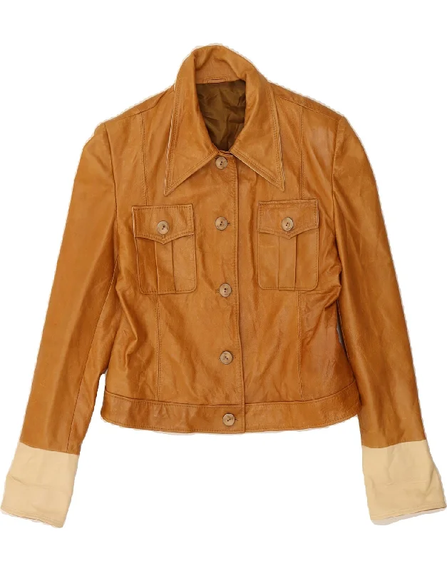Women's Plus-Size Casual Outfit VINTAGE Womens Crop Leather Jacket UK 14 Medium Brown Women's Plus-Size Casual Outfit VINTAGE Womens Crop Leather Jacket UK 14 Medium Brown