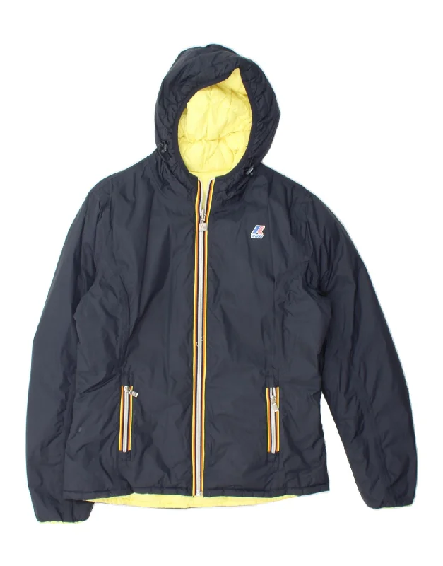 Women's Contemporary Clothing K-WAY Womens Hooded Reversible Padded Jacket US 6 Medium Navy Blue Women's Contemporary Clothing K-WAY Womens Hooded Reversible Padded Jacket US 6 Medium Navy Blue