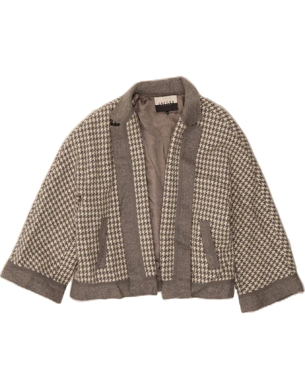 Trendy Athleisure Clothing For Women JAEGER Womens 3/4 Sleeve Open Blazer Jacket UK 20 2XL Grey Houndstooth