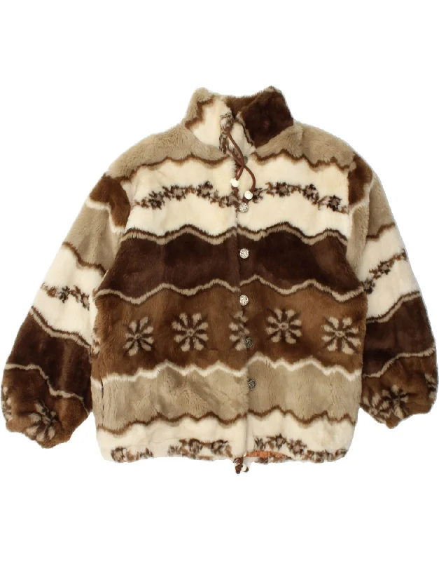 Women's Professional Apparel VINTAGE Womens Faux Fur Jacket UK 14 Large Brown Fair Isle Women's Professional Apparel VINTAGE Womens Faux Fur Jacket UK 14 Large Brown Fair Isle