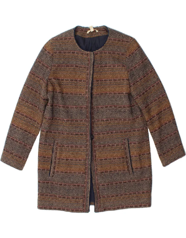 Modern Women's Fashion with Vintage Touches ESPRIT Womens Overcoat UK 12 Medium Brown Striped Cotton
