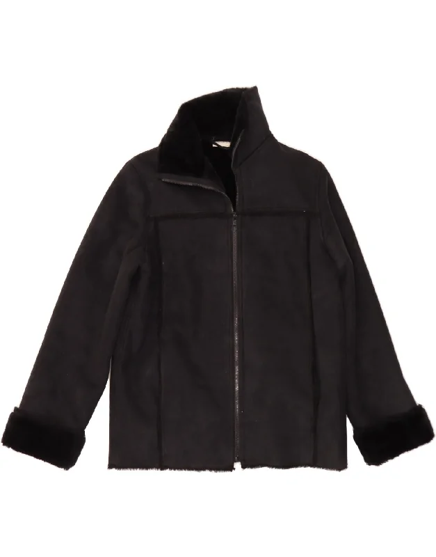 Women's Luxury Apparel VINTAGE Womens Sherpa Jacket UK 16 Large Black Polyester