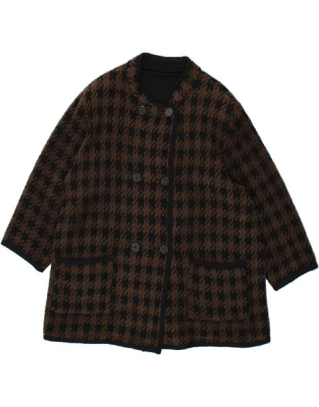 Sale For Women VINTAGE Womens Double Breasted Coat UK 16 Large Brown Houndstooth