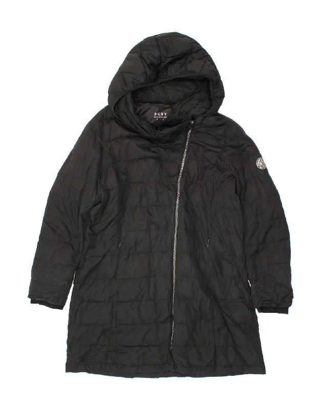 End of Season Sale DKNY Womens Grant Fit Hooded Padded Coat UK 18 XL Black Polyester