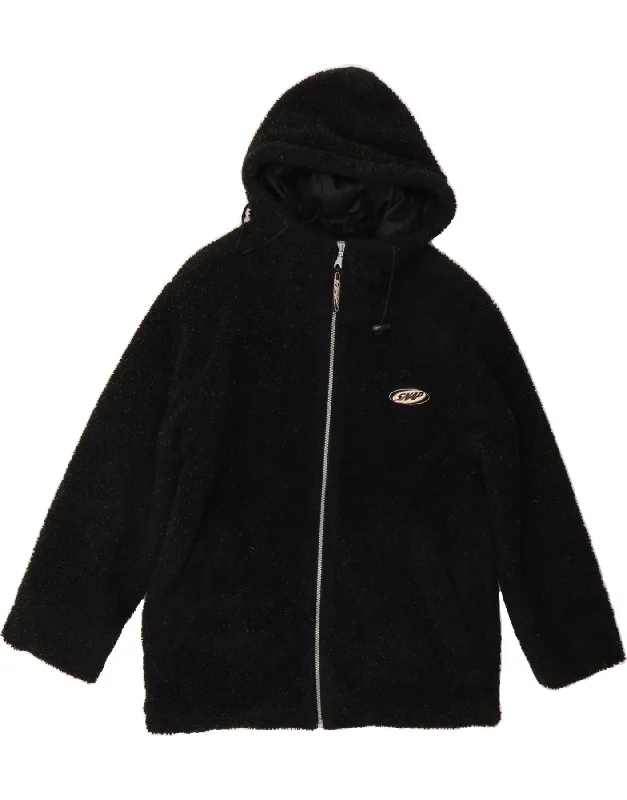 Stylish Women's Outfit VINTAGE Womens Oversized Hooded Fleece Jacket UK 10 Small Black Acrylic